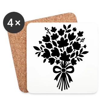 Bouquet de mariée – Design de mariage noir et blanc - Dessous de verre (lot de 4) - blanc - Devant