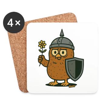 Knight Owl with Flower - Coasters (set of 4) - white - Front