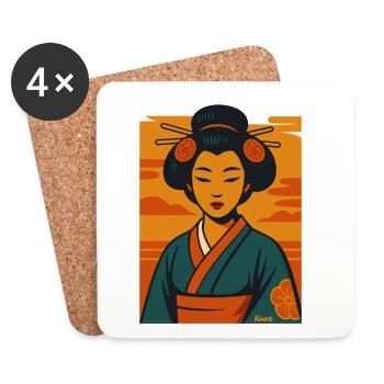 Portrait du kimono au coucher de soleil de Geisha - Dessous de verre (lot de 4) - blanc - Devant
