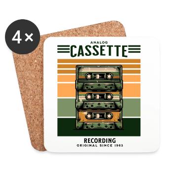 Retro Vintage Music Cassette Tape T-Shirt - Coasters (set of 4) - white - Front