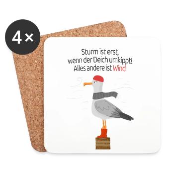 Sturm Deich Spruch Möwe Nordsee Humor - Untersetzer (4er-Set) - Weiß - Vorne