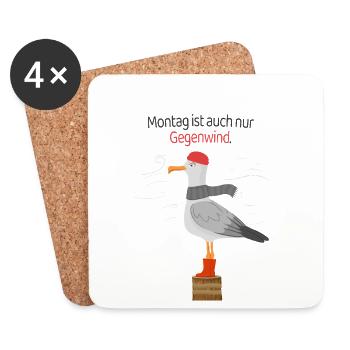 Montag Gegenwind Möwe minimalistischer Spruch - Untersetzer (4er-Set) - Weiß - Vorne