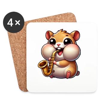 Saxophone hamster mignon, musique de dessin animé jazz - Dessous de verre (lot de 4) - blanc - Devant