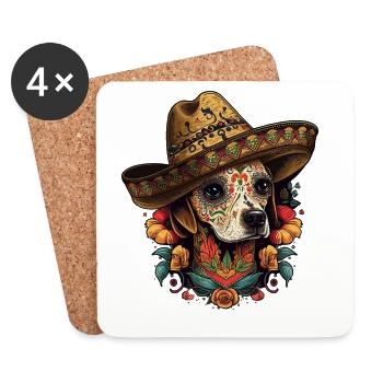 Sugar Skull Sombrero Hund - Untersetzer (4er-Set) - Weiß - Vorne