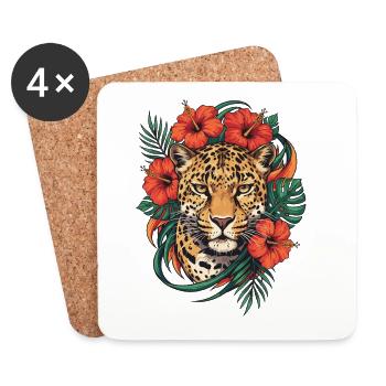 Leopard head in tropical flair - Coasters (set of 4) - white - Front