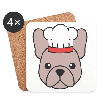 Logo de la tête de chapeau de chef Frenchie - Dessous de verre (lot de 4) - blanc - Devant