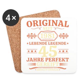 Original 1981 – Lebende Legende 45. Geburtstag - Untersetzer (4er-Set) - Weiß - Vorne