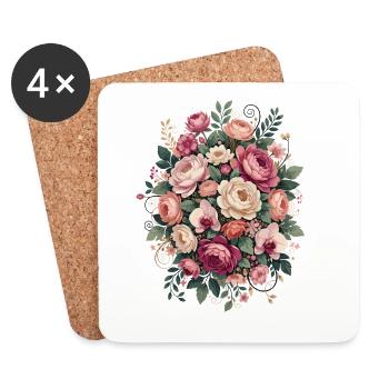 Décor floral - Dessous de verre (lot de 4) - blanc - Devant