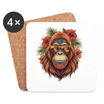 Tropical Orangutan with Sunglasses - Coasters (set of 4) - white - Front