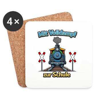 Dampflok zur Schule Einschulung  - Untersetzer (4er-Set) - Weiß - Vorne