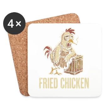 Poulet rétro : poulet frit - Dessous de verre (lot de 4) - blanc - Devant
