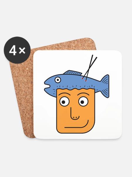 Fang des Tages: Skurrile Fischhut-Illustration - Untersetzer (4er-Set) - Weiß