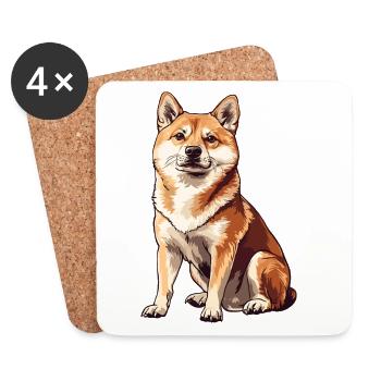 Shiba Inu Zeichnung - Untersetzer (4er-Set) - Weiß - Vorne