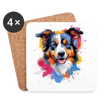 Australian Shepherd Dog Splash Art Bunt - Untersetzer (4er-Set) - Weiß - Vorne
