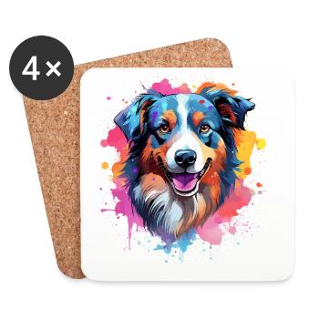 Chien Berger Australien à l’Art Éclaboussuré Coloré - Dessous de verre (lot de 4) - blanc - Devant