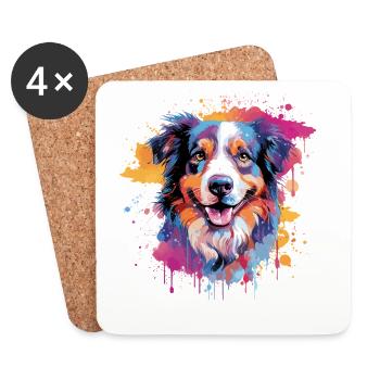 Bunte Splash-Art des Australian Shepherd Hundes - Untersetzer (4er-Set) - Weiß - Vorne