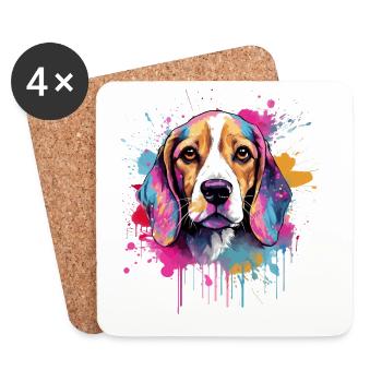 Beagle Color Splash Art Portrait - Coasters (set of 4) - white - Front