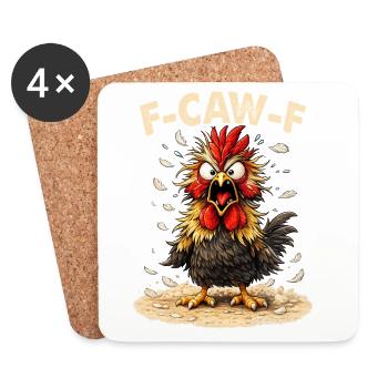 F-Caw-F Graphique drôle de mème de coq de poulet - Dessous de verre (lot de 4) - blanc - Devant