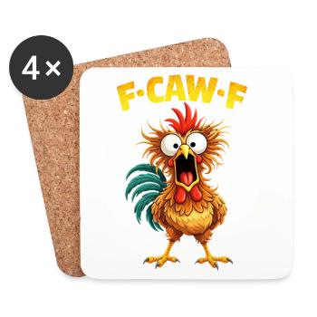 F-Caw-F Graphique drôle de mème de coq de poulet - Dessous de verre (lot de 4) - blanc - Devant