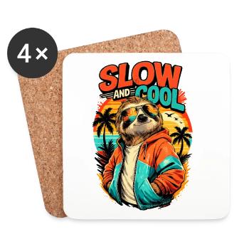 Slow and Cool Faultier Retro Sunset Style - Untersetzer (4er-Set) - Weiß - Vorne
