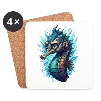 Crystal Seahorse in the Lightning Sea - Coasters (set of 4) - white - Front