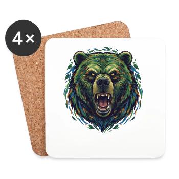 Tête d’ours aux couleurs sauvages - Dessous de verre (lot de 4) - blanc - Devant