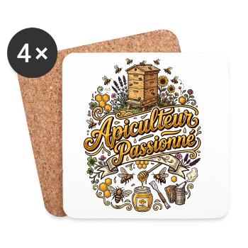 Apiculteur passionné abeilles apiculture fleurs - Dessous de verre (lot de 4) - blanc - Devant