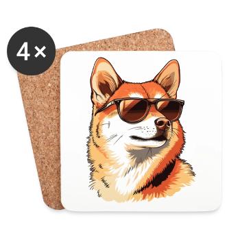 Shiba Inu Sonnenbrille: Chilliger Hund - Untersetzer (4er-Set) - Weiß - Vorne
