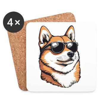 Shiba with sunglasses charm - Coasters (set of 4) - white - Front