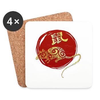 Ratte Chinesisches Tierkreiszeichen Horoskop - Untersetzer (4er-Set) - Weiß - Vorne
