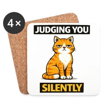 Sarcastic Cat “Judging You Silently” - Coasters (set of 4) - white - Front
