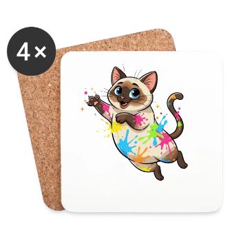 Colorful Splashes of Color Cat - Coasters (set of 4) - white - Front