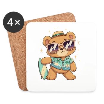 Beach Bear Surfer Look - Coasters (set of 4) - white - Front