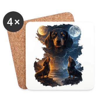 Hurlement de lune : Deux hurleurs de chiens - Dessous de verre (lot de 4) - blanc - Devant