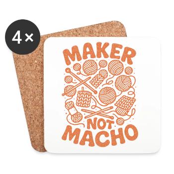 Macher statt Macho | Stricken Männer - Untersetzer (4er-Set) - Weiß - Vorne