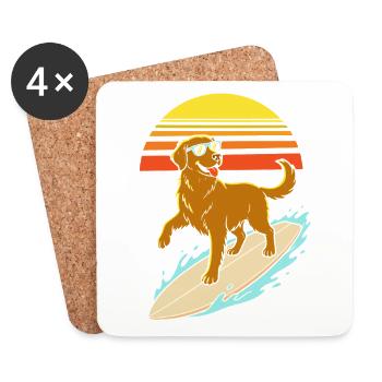 Surferhund mit Brille – Retro-Strandstil - Untersetzer (4er-Set) - Weiß - Vorne