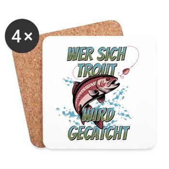 Forellen Angeln Trout Sprung – Fangfreude - Untersetzer (4er-Set) - Weiß - Vorne