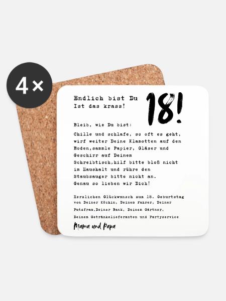 Endlich 18! 18. Geburtstag Geschenkidee - Untersetzer (4er-Set) - Weiß