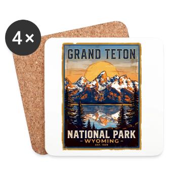 Grand Teton Retro Poster Wyoming - Untersetzer (4er-Set) - Weiß - Vorne