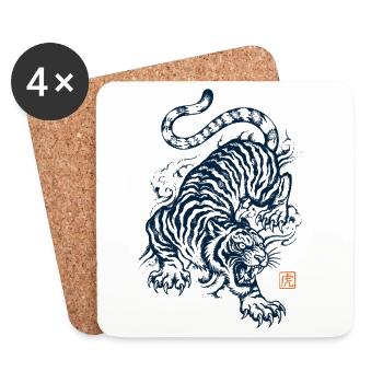 Tiger, Japanische Ästhetik - Untersetzer (4er-Set) - Weiß - Vorne