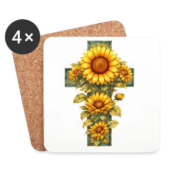 La foi chrétienne du tournesol prie Jésus - Dessous de verre (lot de 4) - blanc - Devant