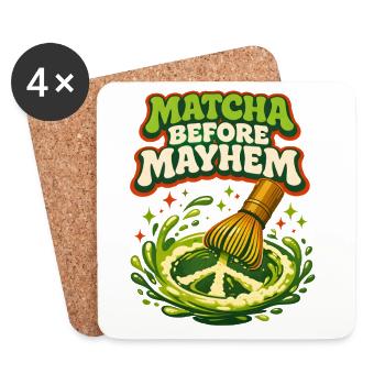Erst Matcha dann Chaos | Matcha Humor - Untersetzer (4er-Set) - Weiß - Vorne