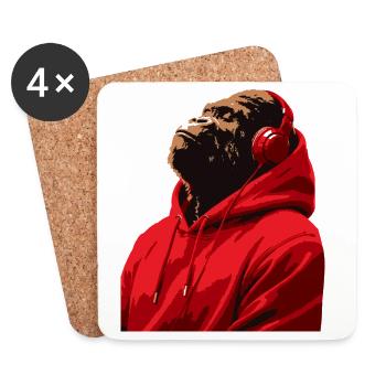 Gorilla in hoodie listening to headphones music - Coasters (set of 4) - white - Front