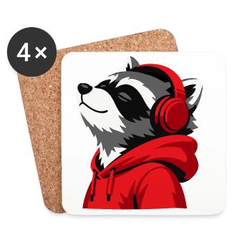 Raccoon Beats Hoodie Mascot - Coasters (set of 4) - white - Front