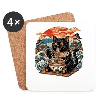 Cat Eat Noodle: Amour des Chats Gourmands - Dessous de verre (lot de 4) - blanc - Devant