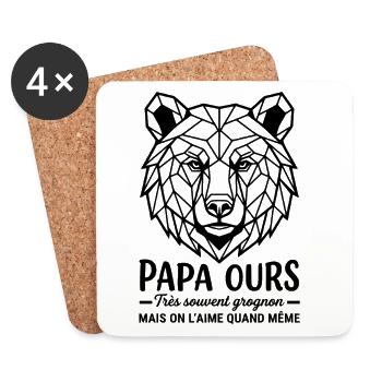 T-shirt PAPA_OURS : Un Cadeau Émotionnel pour Papa - Dessous de verre (lot de 4) - blanc - Devant