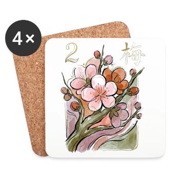 Mahjong-Blumenfliese 2 - Untersetzer (4er-Set) - Weiß - Vorne