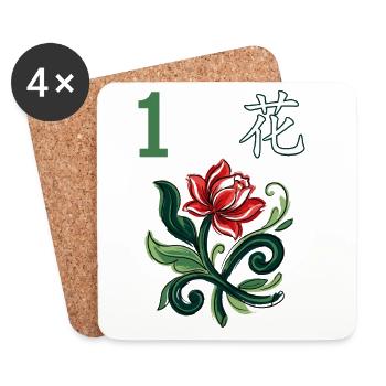 Mahjong-Blumenfliese 1 - Untersetzer (4er-Set) - Weiß - Vorne