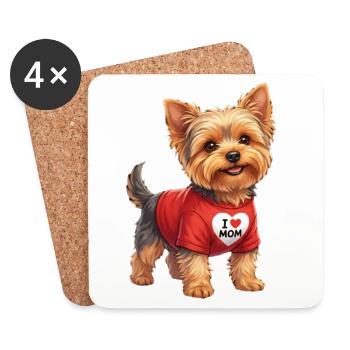 Dessin animé Yorkshire Terrier J’aime Maman - Dessous de verre (lot de 4) - blanc - Devant