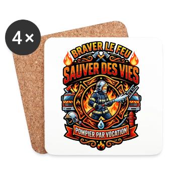 Pompier cadeau homme sapeur-pompier feu héros - Dessous de verre (lot de 4) - blanc - Devant